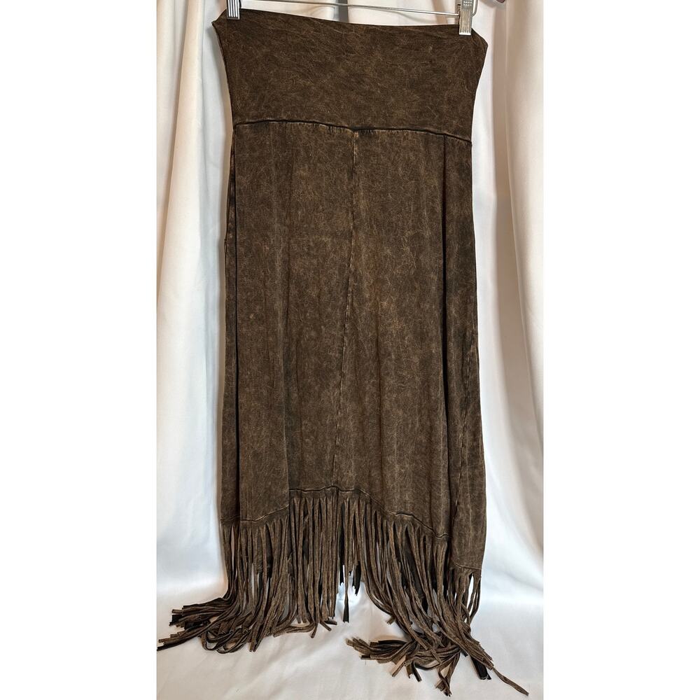 Brown Asymmetrical Maxi Skirt Boho Festival Cowgirl Western Foldover Waist Large - Picture 3 of 7